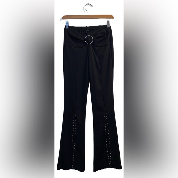SHEIN Pants & Jumpsuits Sheins Black Studded Slit Hem Pull On Flare